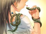  andou_chikanori animal black_hair bracelet earrings ganaha_hibiki head_out_of_frame heart idolmaster jewelry long_hair snake solo 