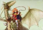  armor belt boots cape dragon fantasy lina_inverse long_hair orange_hair red_legwear riding slayers too_literal yutaka_(getabako3) 