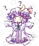  :&lt; ? alternate_hairstyle ascot bow chibi crescent dress hair_bow hat hat_bow natsuki_(silent_selena) patchouli_knowledge purple_hair short_hair simple_background solo touhou white_background |_| 