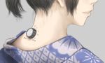 ao_usagi black_hair dial japanese_clothes kimono lips nape original profile rotary_switch short_hair short_ponytail solo teeth translated 