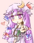  :d ascot blush bow bowl chocolate crescent fingers hair_bow hat hat_bow heart holding long_hair natsuki_(silent_selena) open_mouth patchouli_knowledge purple_eyes purple_hair simple_background smile solo touhou violet_eyes white_background 