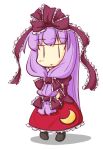  :&gt; blush bow cosplay crescent crescent_moon dress frills front_ponytail hair_bow hair_ornament hair_ribbon kagiyama_hina kagiyama_hina_(cosplay) long_hair moon natsuki_(silent_selena) patchouli_knowledge purple_hair red_dress ribbon simple_background smile solo standing touhou white_background |_| 