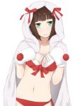  amami_haruka bow brown_hair female girl green_eyes green_hair hair_bow ice_(artist) idolmaster mittens navel short_hair solo solo1 