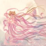  bishoujo_senshi_sailor_moon blonde_hair closed_eyes double_bun eyes_closed kneeling long_hair naked_ribbon nude ribbon saki_(hxaxcxk) tsukino_usagi twintails yellow_background 