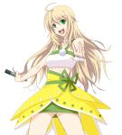  ahoge blonde_hair green_eyes hoshii_miki ichimedoo idolmaster long_hair microphone open_mouth panties solo underwear vital_sunflower 