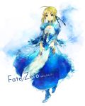  ahoge blonde_hair blue_eyes dress fate/zero fate_(series) saber solo uni_(pixiv3369507) 