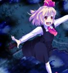  blonde_hair fangs flying kirisaki_akihito night open_mouth outstretched_arms rumia scarlet_devil_mansion smile solo spread_arms the_embodiment_of_scarlet_devil touhou youkai 