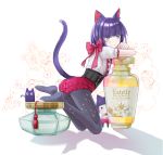  androgynous animal_ears ass blue_eyes bob_cut bow cat cat_ears cat_tail chibi kuroi kuroinyan pixiv_fantasia pixiv_fantasia_new_world short_hair solo tail 