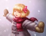  blonde_hair coat fang kannazuki_(devilcode666) mittens open_mouth outstretched_arms rumia scarf short_hair snow solo spread_arms the_embodiment_of_scarlet_devil touhou winter_clothes youkai 