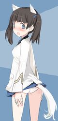  :o animal_ears ass blush brown_hair cat_ears georgette_lemare hair_ribbon looking_back military military_uniform panties pantyshot ribbon shimada_fumikane strike_witches tail twintails underwear uniform upskirt 