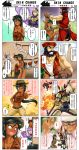  blush boots brown_hair bruise comic dark_skin fang gangplank genderswap green_hair highres injury league_of_legends long_hair multiple_4koma multiple_girls nam_(valckiry) nasus partially_translated personification purple_hair renekton skarner translation_request 