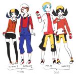  2boys 2girls baseball_cap black_hair commentary crystal_(pokemon) dual_persona genderswap gold_(pokemon) gold_(pokemon)_(classic) gold_(pokemon)_(remake) hat holding holding_poke_ball kotone_(pokemon) lowres mars_symbol multiple_boys multiple_girls poke_ball pokemon pokemon_(game) pokemon_gsc pokemon_hgss tribute venus_symbol 