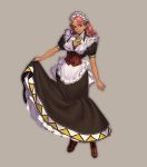  1girl azusa_(hws) corset highres looking_at_viewer maid maid_headdress pink_hair short_hair simple_background smile solo suisei_no_gargantia 