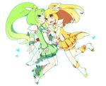  blonde_hair cure_march cure_peace green_eyes green_hair heart kise_yayoi long_hair looking_at_viewer magical_girl midorikawa_nao mie_nabe multiple_girls precure shorts_under_skirt skirt smile_precure! yellow_eyes 