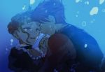  beatrice blonde_hair blue_eyes choker couple dress flower formal hair_flower hair_ornament hand_holding highres holding_hands long_hair popompon red_hair redhead rose spoilers tears umineko_no_naku_koro_ni underwater ushiromiya_battler 