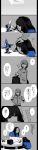  2girls bad_id bow comic el2 female hair_bow highres joujima_yuuki kamen_rider kamen_rider_fourze_(series) long_image male monochrome multiple_girls nozama_tomoko petting robot sakuta_ryuusei school_uniform spot_color tall_image translation_request 