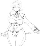  breasts cleavage curvy elizabeth_blanchtorche hips king_of_fighters large_breasts lineart monochrome okyou riding_crop short_hair snk solo thigh_gap thighs wide_hips 