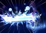  alternate_weapon blue_hair bow cirno closed_eyes detached_sleeves energy_sword eyes_closed hair_bow huge_weapon long_hair scarf solo sword touhou weapon yurume_atsushi 