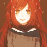  :d bad_id brown_background flaky happy_tree_friends lemontea long_hair open_mouth orange_eyes red_hair redhead scarf smile snowing solo 