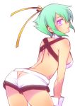  aquarion_(series) aquarion_evol ass breasts butt_crack from_behind green_hair halogen_heater looking_back nika_(intention) purple_eyes short_hair short_shorts shorts simple_background solo violet_eyes white_background zessica_wong 