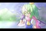  blush closed_eyes daiyousei eyes_closed green_hair letterboxed open_mouth scarf solo tears touhou wings yawning yurume_atsushi 