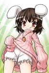  :q akou_roushi animal_ears bloomers blush brown_hair bunny_ears carrot inaba_tewi jewelry necklace red_eyes ribbed_sweater short_hair sleeves_past_wrists solo sweater tongue touhou 