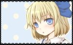  1girl alice_margatroid alice_margatroid_(pc-98) blonde_hair blue_eyes bust hair_ribbon ico_(engawa_roman) ribbon short_hair solo touhou touhou_(pc-98) 