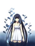  blue_eyes blue_hair dress highres long_hair original partially_submerged plant solo sundress water yibei1230 