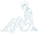  bodysuit drawfag gawainbro kannagi_itsuki monochrome short_hair sitting solo sora_wo_kakeru_shoujo 