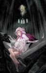  absurdres akaikitsune bad_id barefoot capelet church crystal feet hat highres indoors lips long_hair nail_polish patchouli_knowledge purple_eyes purple_hair sitting solo touhou violet_eyes 