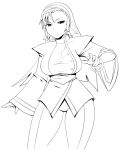  bangle bangs bracelet breasts curvy female fringe greyscale hairband hips jewelry kagura_chizuru king_of_fighters large_breasts lineart long_hair monochrome okyou snk solo wide_hips wide_sleeves 