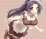  :d apron blue_hair breasts headdress idolmaster large_breasts long_hair maid miura_azusa open_mouth pantyhose red_eyes ribbon smile solo van-s 