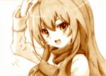  aisaka_taiga blush godees graphite_(medium) long_hair monochrome open_mouth portrait sepia signature solo toradora! traditional_media 