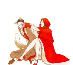  1girl animal_ears ariadne arthur_(inception) cloak couple formal high_heels hood inception little_red_riding_hood lowres shoes suit tail wolf wolf_ears wolf_tail 