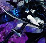  arm_cannon black_hair black_rock_shooter black_rock_shooter_(character) blue_eyes boots chain chains coat long_hair midriff ooyake shorts solo sword twintails weapon 