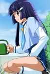  aoki_reika blue_eyes blue_hair haruyama kneehighs long_hair necktie panties precure purple_hair skirt smile smile_precure! solo squatting underwear watering_can 