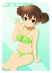  bikini brown_eyes brown_hair character_name k-on! polka_dot polka_dot_bikini polka_dot_swimsuit shian_(my_lonly_life.) short_hair short_twintails solo suzuki_jun swimsuit twintails v 