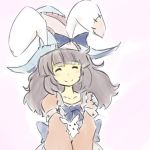  animal_ears apron blush bunny bunny_ears closed_eyes collarbone eyes_closed frills grey_hair hat irisu_kyouko irisu_syndrome long_hair long_sleeves patches rabbit ribbon silver_hair smile witch_hat 