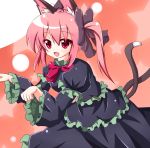  animal_ears bad_id black_dress bow cat_ears cat_tail dress fang hair_bow kaenbyou_rin kuromari_(runia) multiple_tails open_mouth paw_pose red_eyes red_hair redhead short_hair smile solo tail touhou twintails 