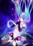  aqua_hair breasts bridal_gauntlets center_opening floating_hair hatsune_miku hatsune_miku_(append) highres miku_append navel necktie thigh-highs thighhighs twintails vocaloid vocaloid_append yukikachan 