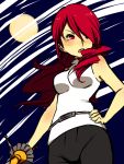  aiwatan alternate_costume breasts full_moon hair_over_one_eye kirijou_mitsuru long_hair moon open_mouth persona persona_3 red_eyes red_hair redhead solo weapon 