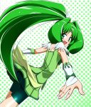  bike_shorts cure_march from_behind green_eyes green_hair long_hair looking_back midorikawa_nao outstretched_arms ponytail precure shiden-raiden shorts_under_skirt skirt smile_precure! solo tiara 