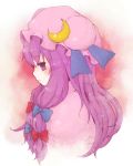  1st-mn bow crescent hair_bow hat long_hair patchouli_knowledge profile purple_eyes purple_hair side solo touhou violet_eyes 