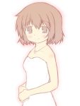  bare_shoulders blush brown_eyes brown_hair cadeson dress face flat_chest hidamari_sketch jewelry looking_at_viewer necklace poyoloco short_hair simple_background smile solo yuno 