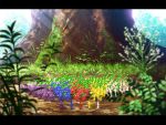  forest leaf letterboxed looking_at_viewer nature nintendo no_humans pikmin pikmin_(creature) plant scenery sunlight technoheart tree 
