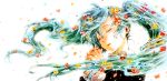  aqua_hair closed_eyes eyes_closed floating_hair flower hair_flower hair_ornament hands_clasped hatsune_miku long_hair masafumi simple_background solo twintails vocaloid white_background 