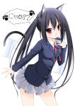  animal_ears black_hair cat_ears k-on! long_hair nakano_azusa red_eyes school_uniform solo tail tomosuke translation_request twintails 
