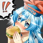  blue_hair food hamburger hat kamishirasawa_keine long_hair rebecca_(keinelove) touhou 