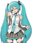  aqua_eyes aqua_hair detached_sleeves hatsune_miku head_tilt headset koyopi long_hair necktie open_mouth rough simple_background skirt solo thigh-highs thighhighs twintails very_long_hair vocaloid white_background wink 