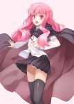  :o black_legwear cape jas_(annkoromochi) louise_francoise_le_blanc_de_la_valliere open_mouth panties pantyshot pantyshot_(standing) pentacle pink_background pink_eyes pink_hair pleated_skirt simple_background skirt solo thigh-highs thighhighs underwear upskirt wand white_background white_panties wind_lift zero_no_tsukaima 